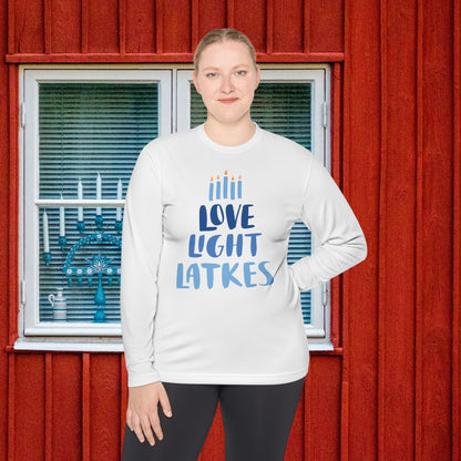 Hanukkah Love Light Latkes Adult Long Sleeve Tee