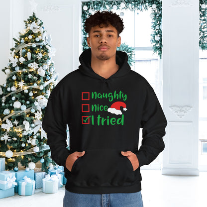 Naughty; Nice; I Tried Adult Heavy Blend™ Hooded Sweatshirt