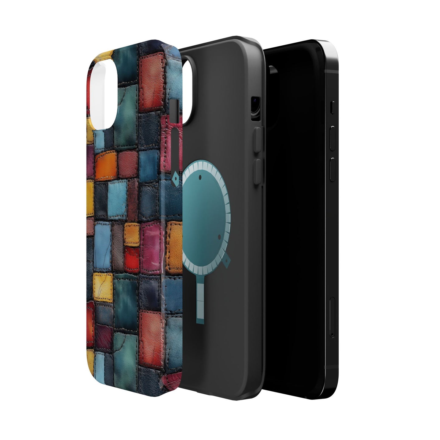 Coloerful Leather Patchwork MagSafe® Compatible Tough Case for iPhone