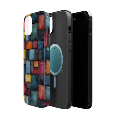 Coloerful Leather Patchwork MagSafe® Compatible Tough Case for iPhone