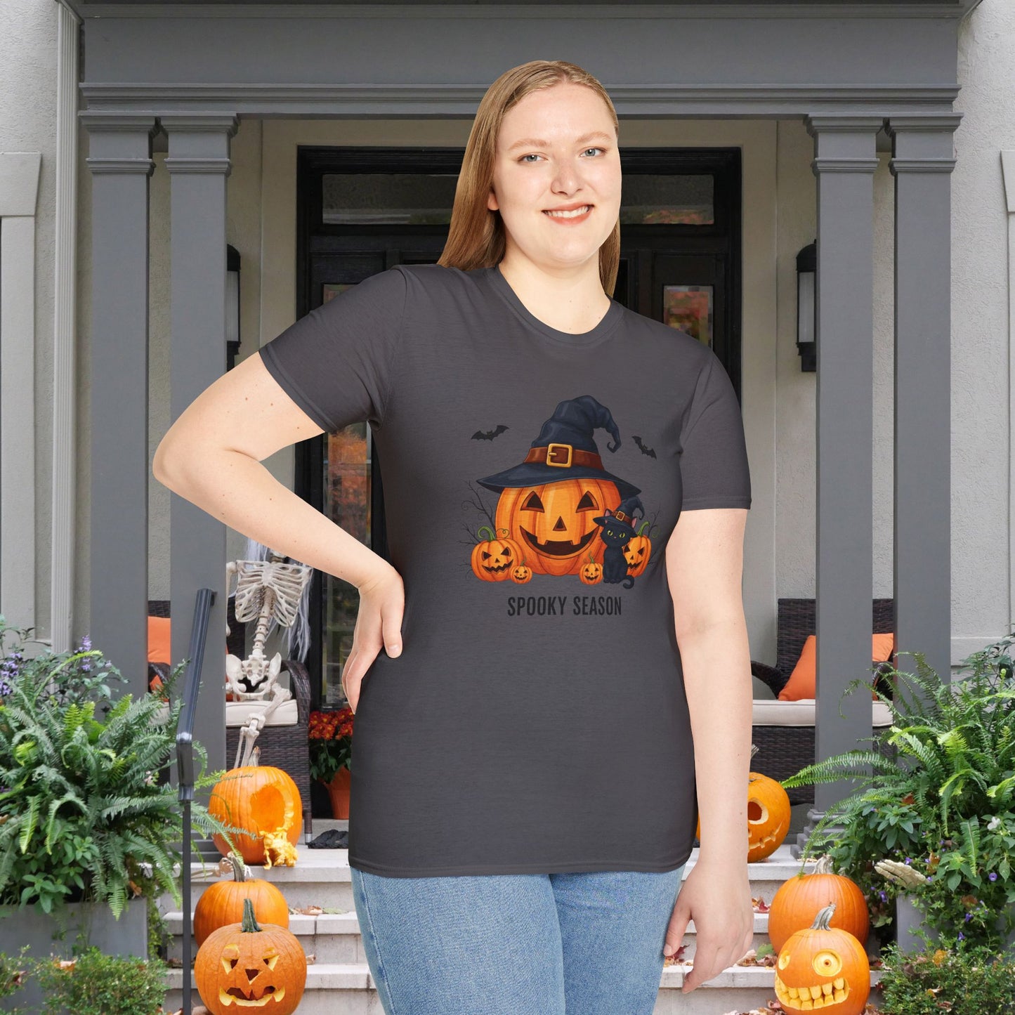 Spooky Season (Jack-O-Lantern/Black Cat) Adult T-shirt