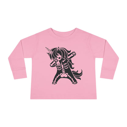 Dabbing Unicorn Skeleton Toddler Long Sleeve Tee