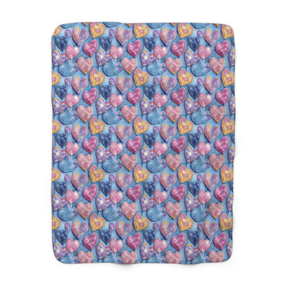 Color Pop Stitched Hearts Fleece Blanket