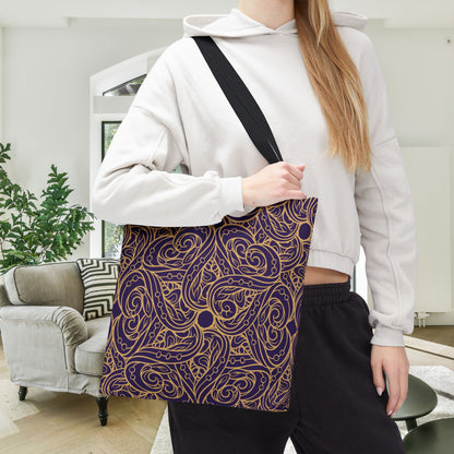 Golden Amethyst Radiance Mandala Canvas Tote Bag