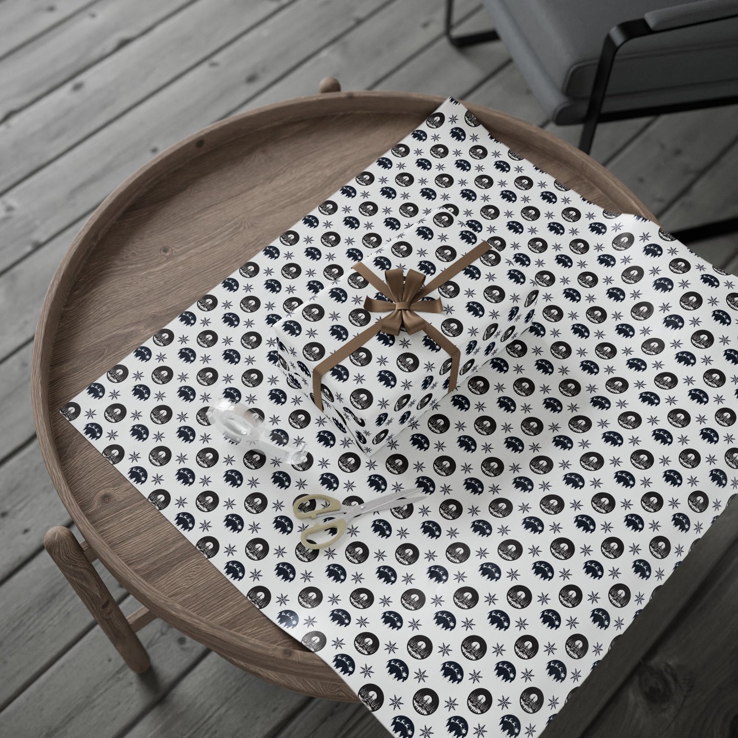 Round Christmas Nights Silhouette Wrapping Paper