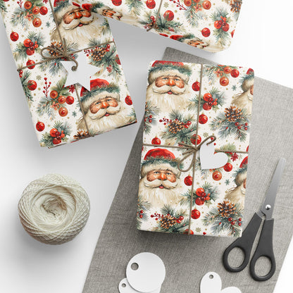 Festive Santa & Holly Blooms Wrapping Paper