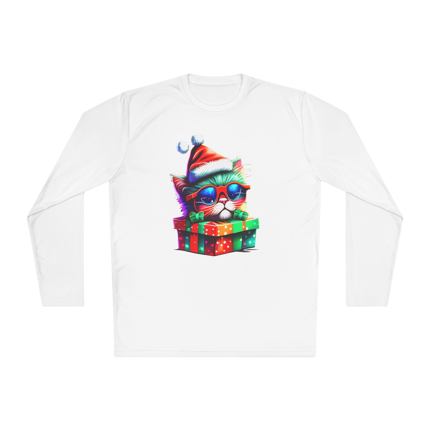 Christmas Kitten w/Gift Adult Long Sleeve Tee