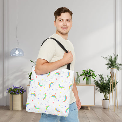Rainbow Smiles & Stars Canvas Tote Bag