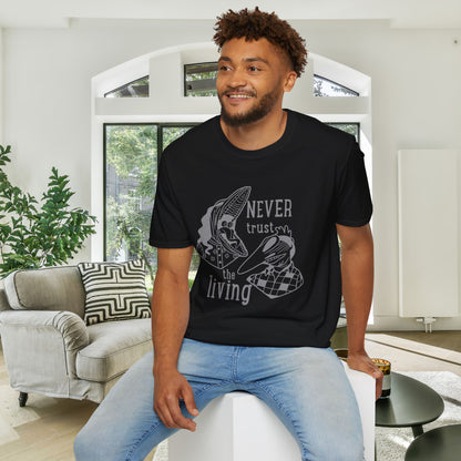 Beetlejuice Never Trust The Living Barbara & Adam Adult T-shirt