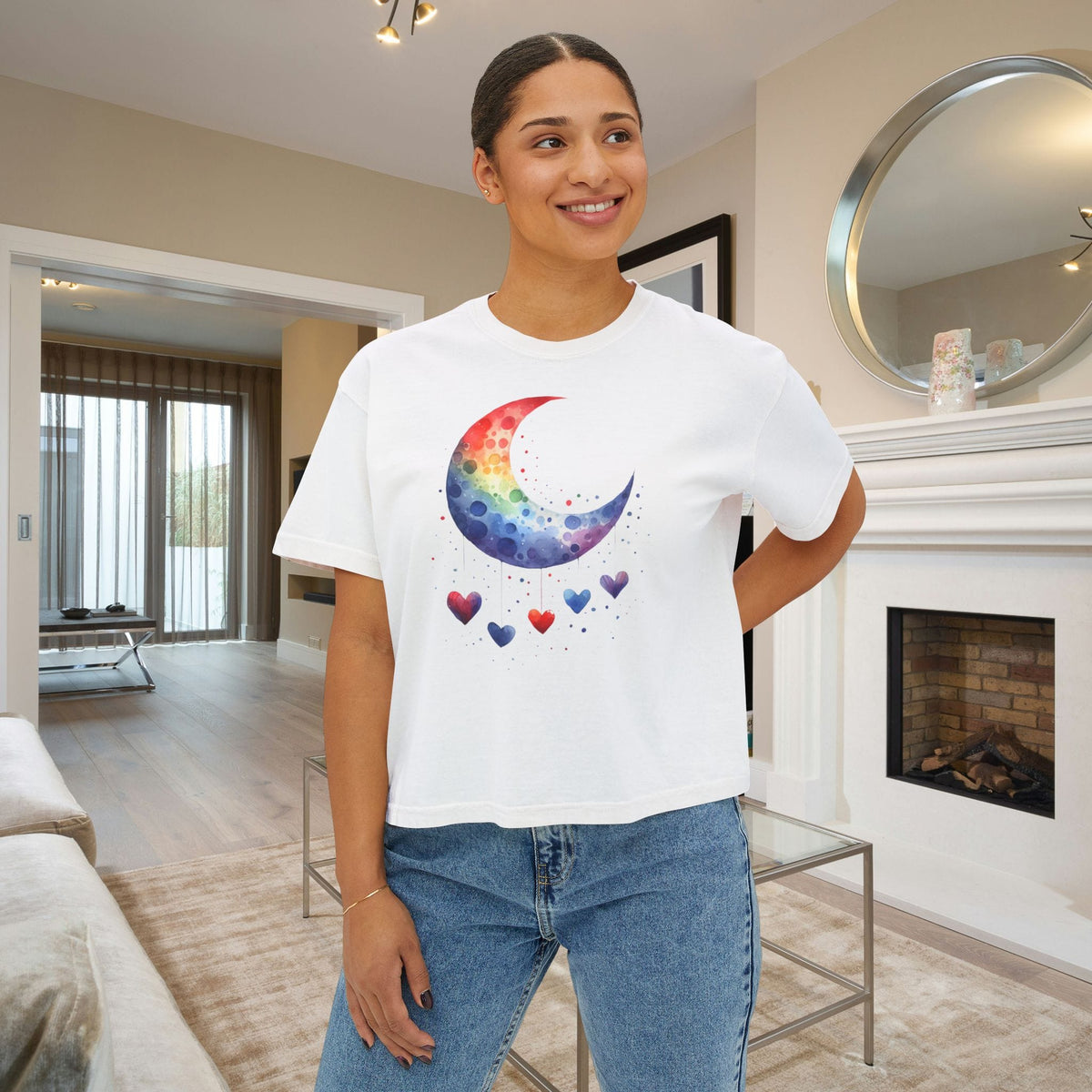 Colorful Heart Moon Women's Boxy Tee