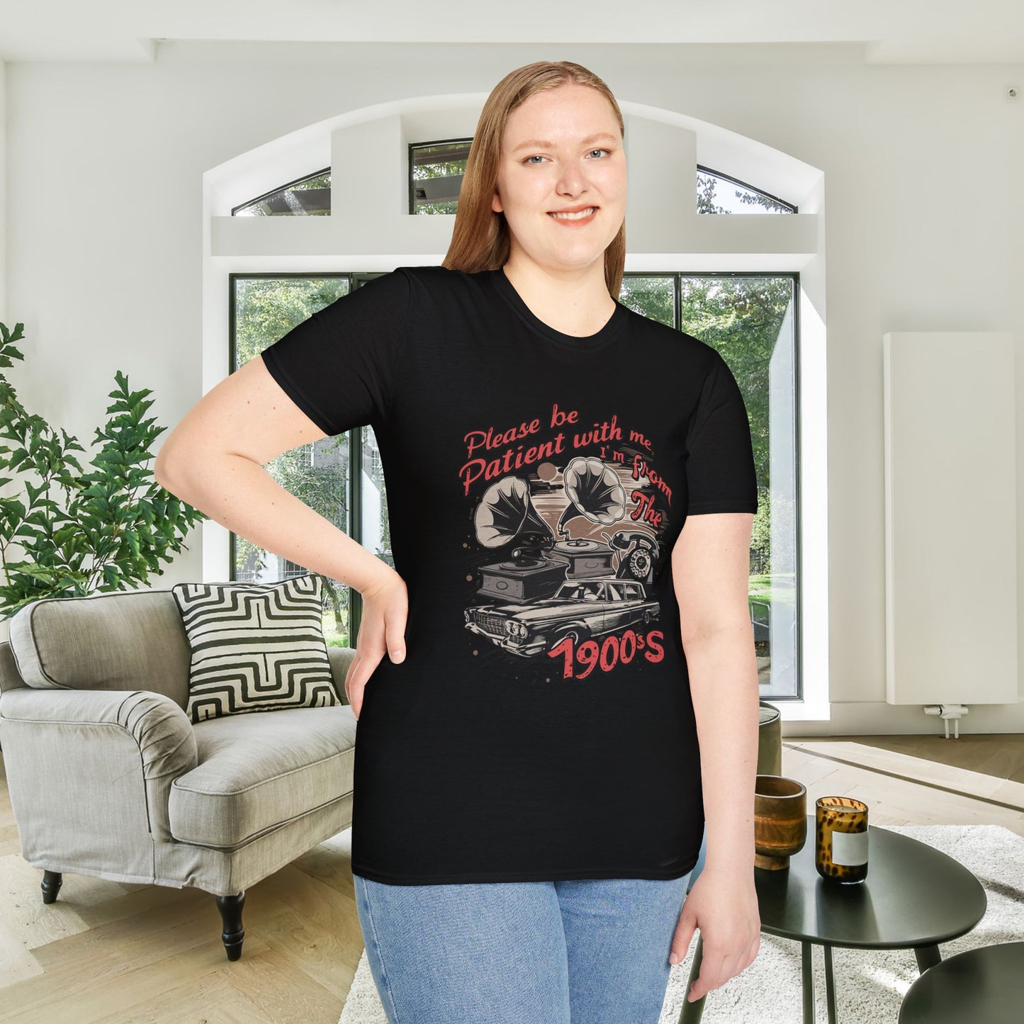 Please Be Patient With Me I'm From The 1900's (Classic Car, gramophone) Adult T-shirt