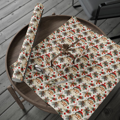 Festive Santa & Holly Blooms Wrapping Paper