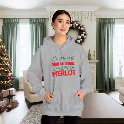 Ho Ho Ho And a Bottle of Merlot Adult Heavy Blend™ Hooded Sweatshirt