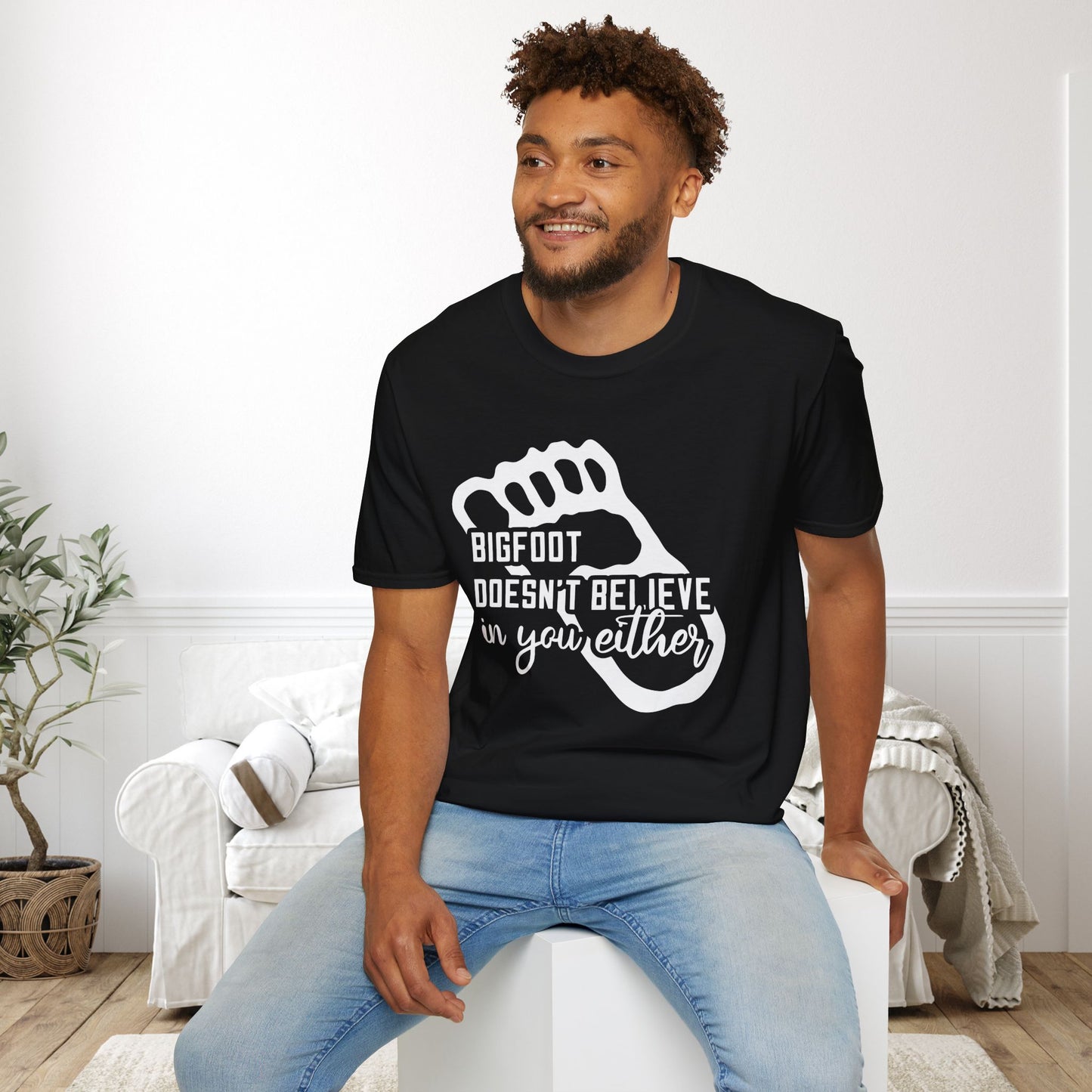 Bigfoot Doesn't Believe In You Either Adult T-shirt