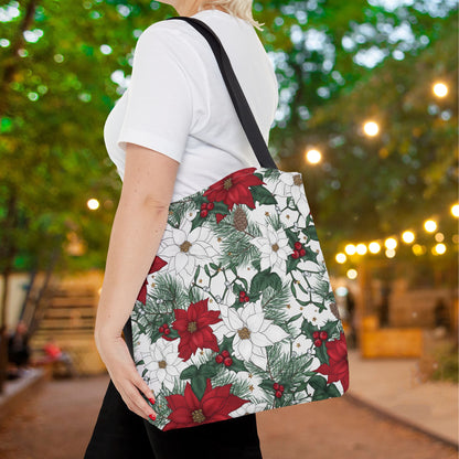 Winter Poinsettia Garden Canvas Tote Bag