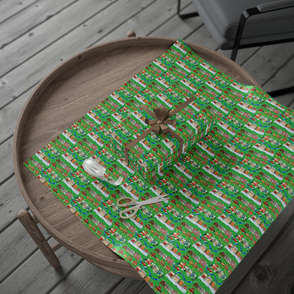 Colorful Christmas Village Green Wrapping Paper