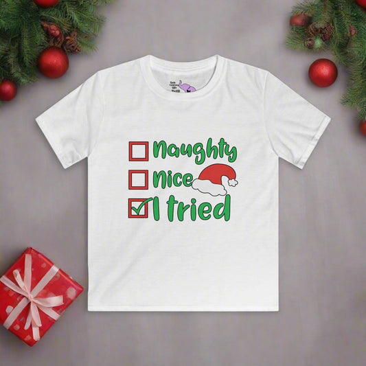 Naughty Nice I Tried Youth Softstyle Tee