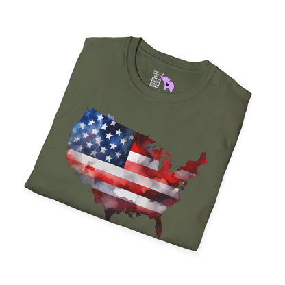 American-Shaped Flag Watercolor Adult T-Shirt