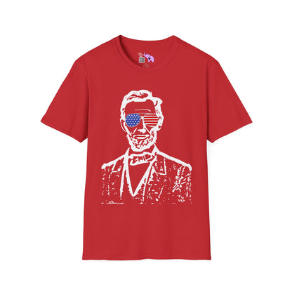 Abraham Lincoln w/Flag Sunglasses Adult T-shirt