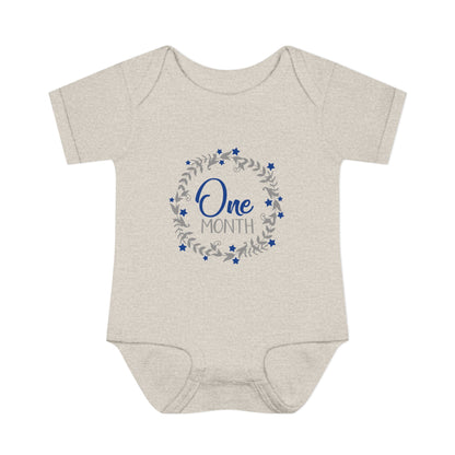 Blue Milestone Wreath Onesie-One Month