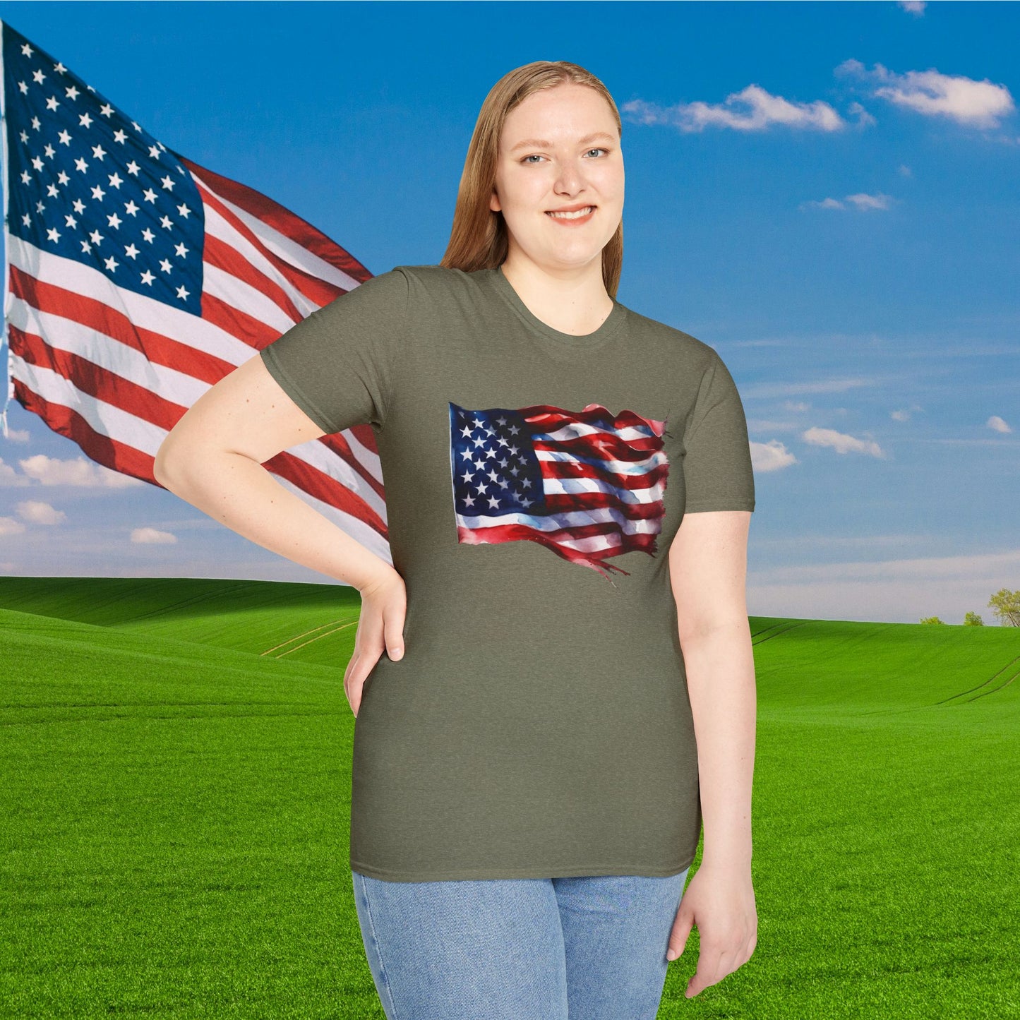 Waving American Flag Adult T-Shirt