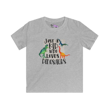 Just A Kid Who Loves Dinosaurs Kids Softstyle Tee