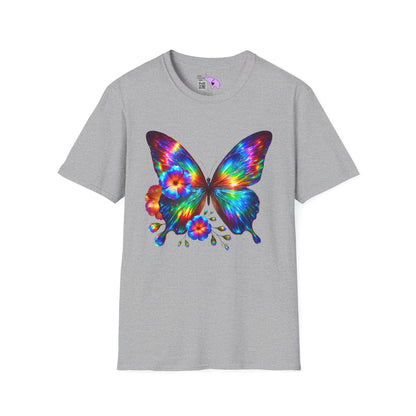 Colorful Butterfly & Flowers Adult T-shirt