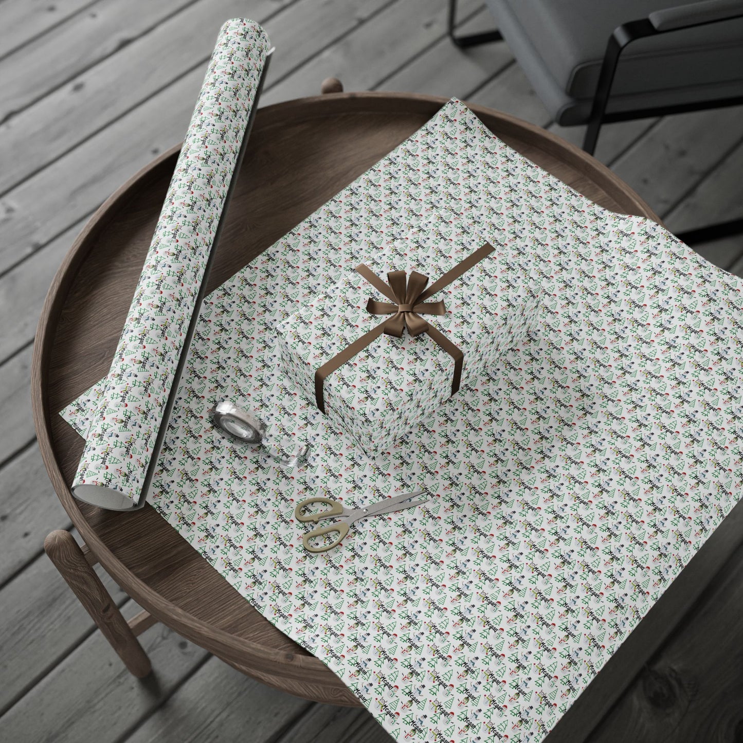 Custom Name Trees & Snowmen Wrapping Papers (Megan)
