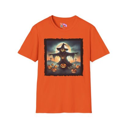 Halloween Scarecrow w/Pumpkins 2 Adult T-shirt