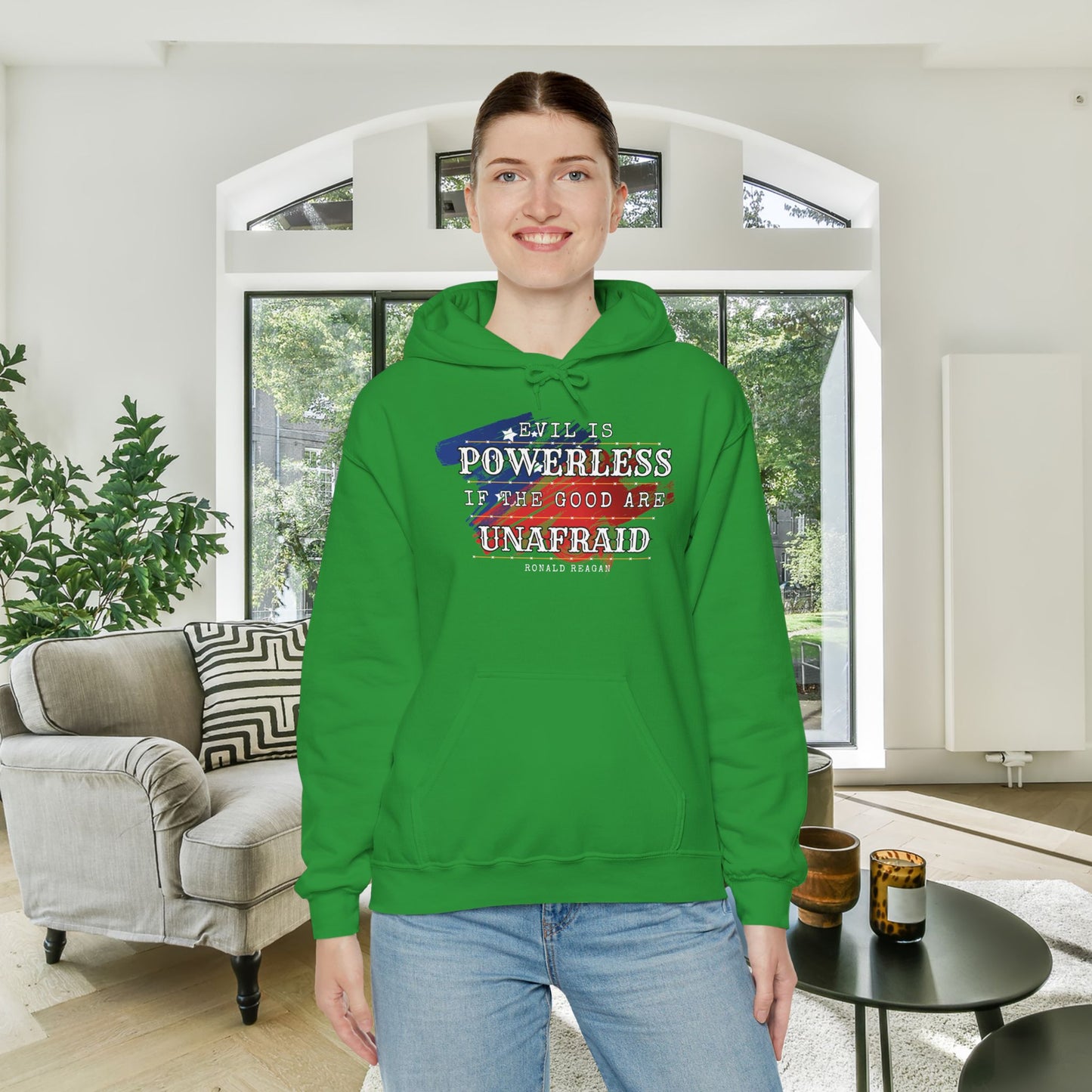 Evil is Powerless if the Good Are Unafraid - Ronald Reagan Heavy Blend™ Hooded Sweatshirt