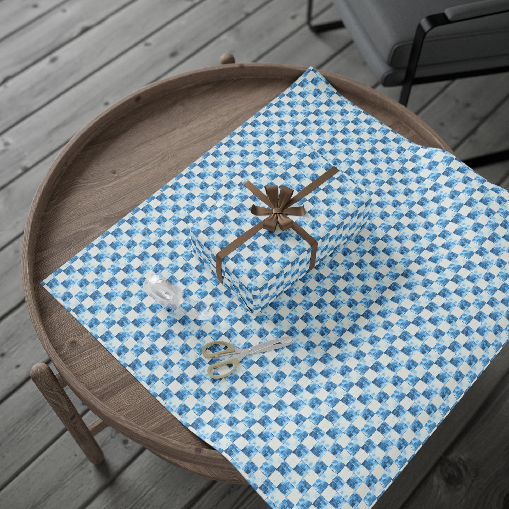 Cozy Blue Checkered Wrapping Paper