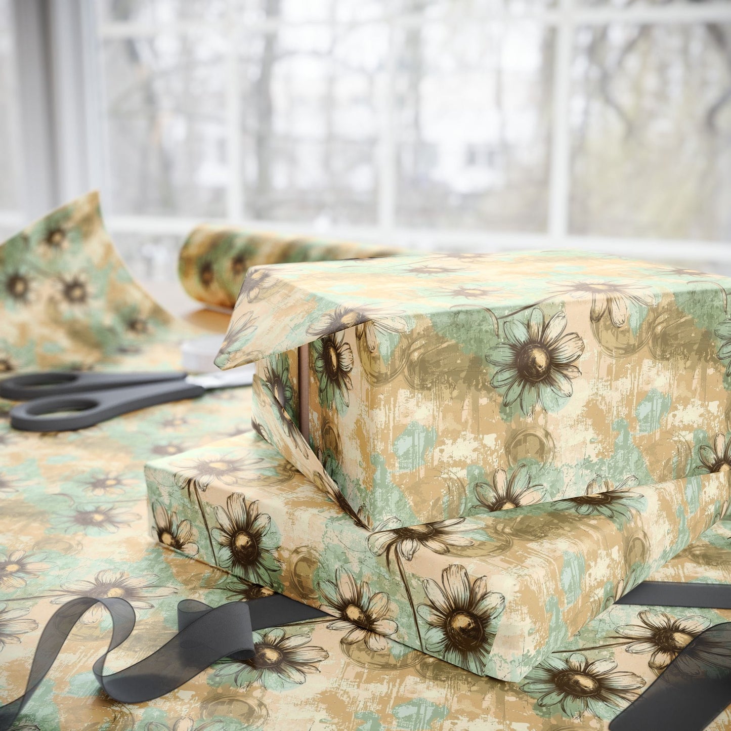 Worn Meadow Daisies Wrapping Paper