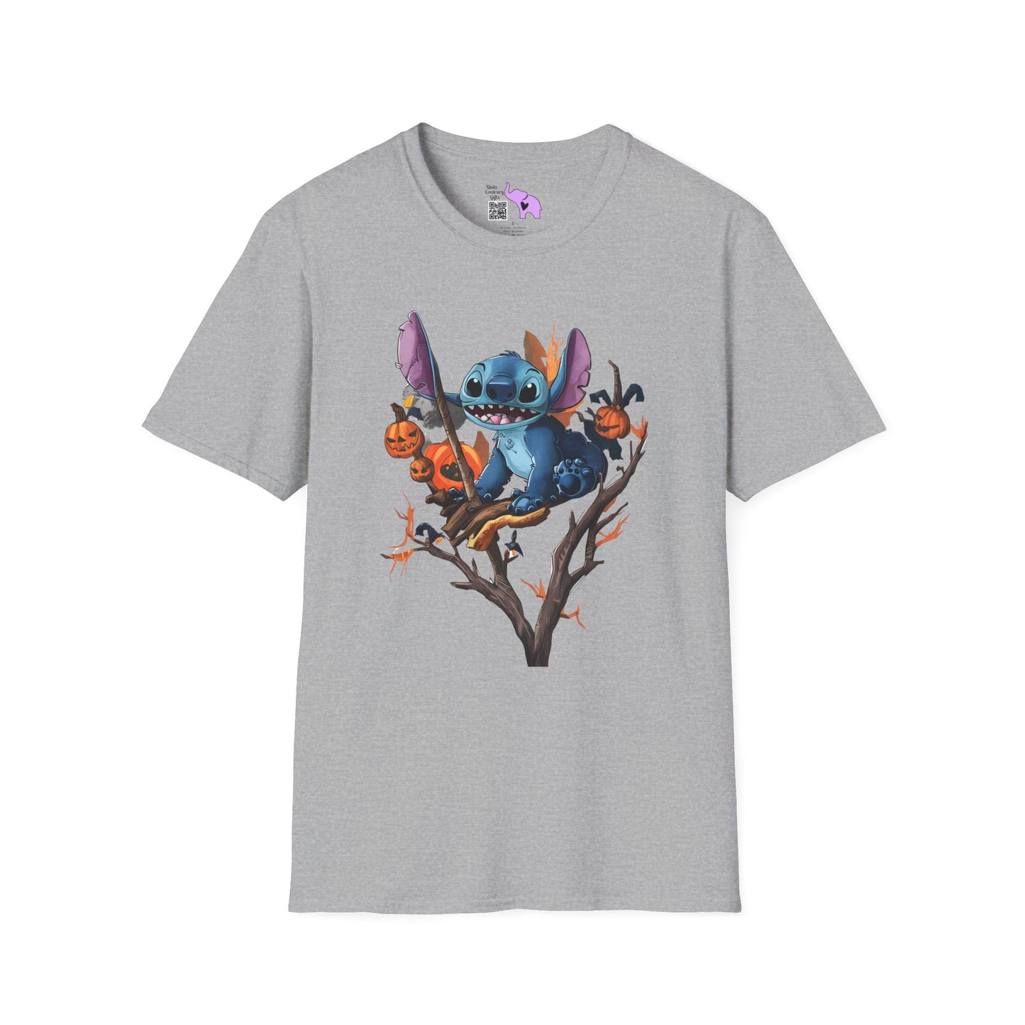 Halloween Stitch in Tree w/Pumpkins Adult T-shirt