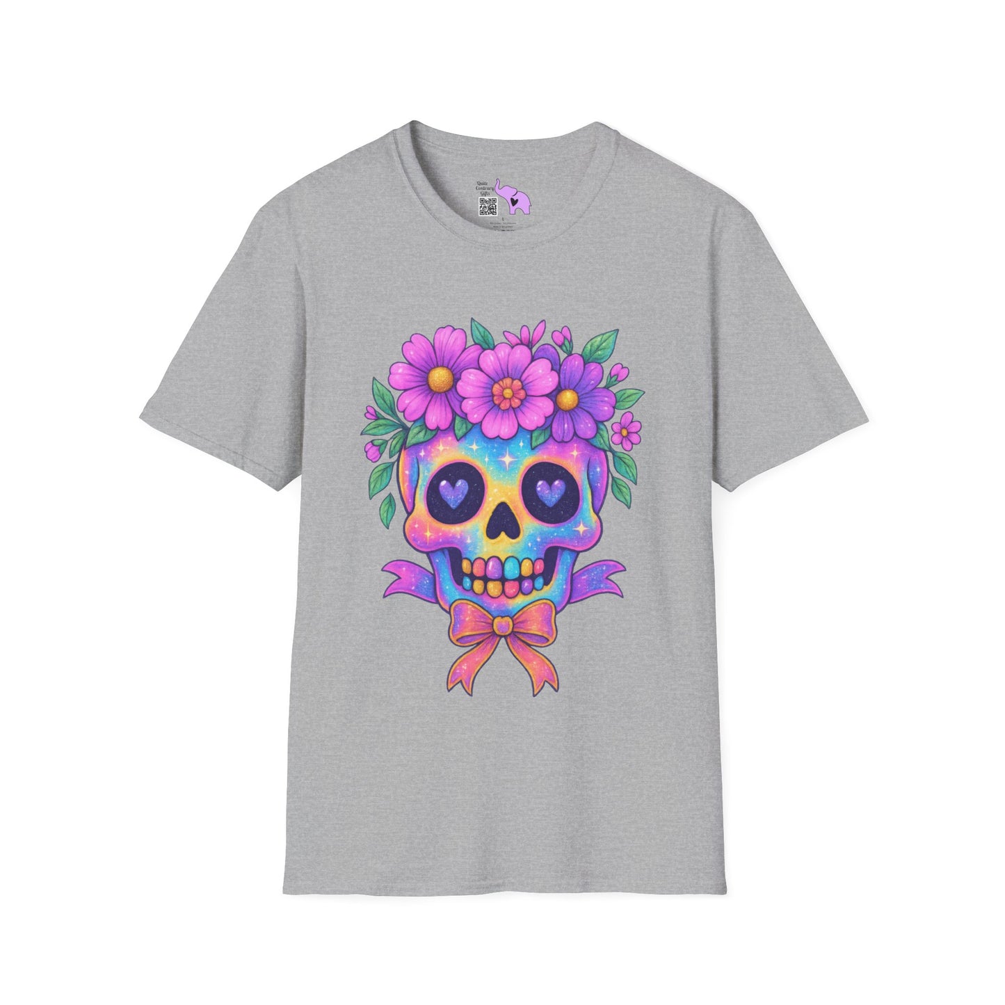 Neon Sugar Skull w/Floral Crown Adult T-shirt