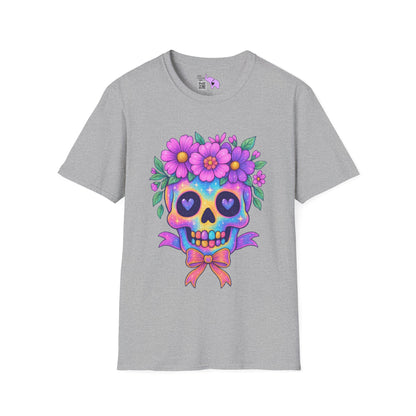Neon Sugar Skull w/Floral Crown Adult T-shirt