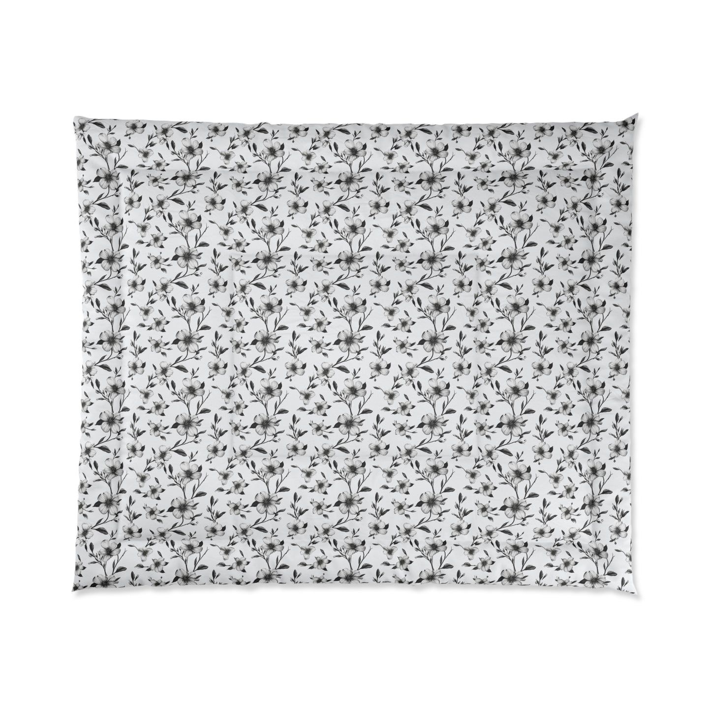 Black & White Five Petal Floral Basic Bedding Set