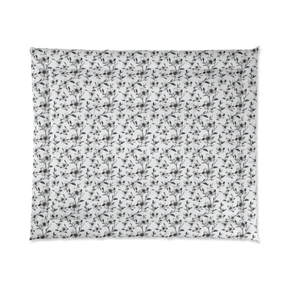 Black & White Five Petal Floral Basic Bedding Set