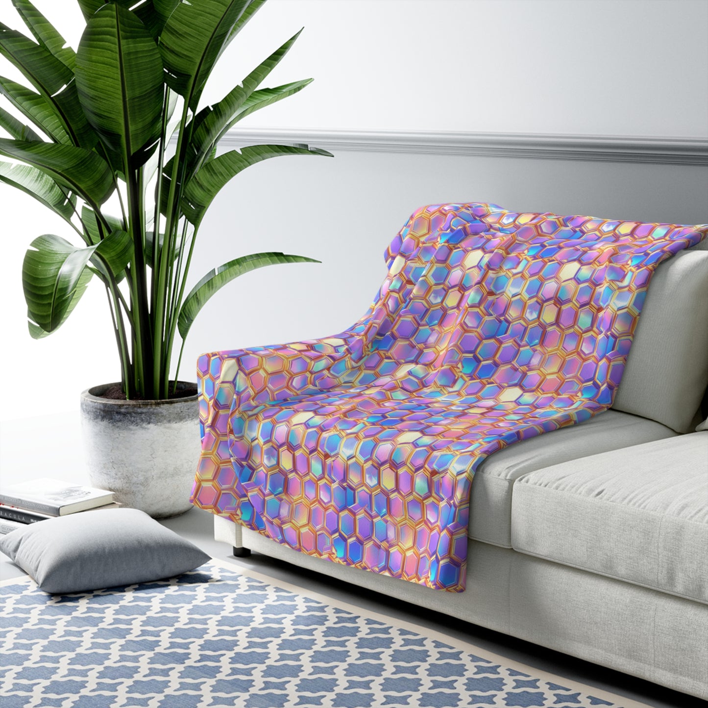 Aurora Hexagons Sherpa Fleece Blanket