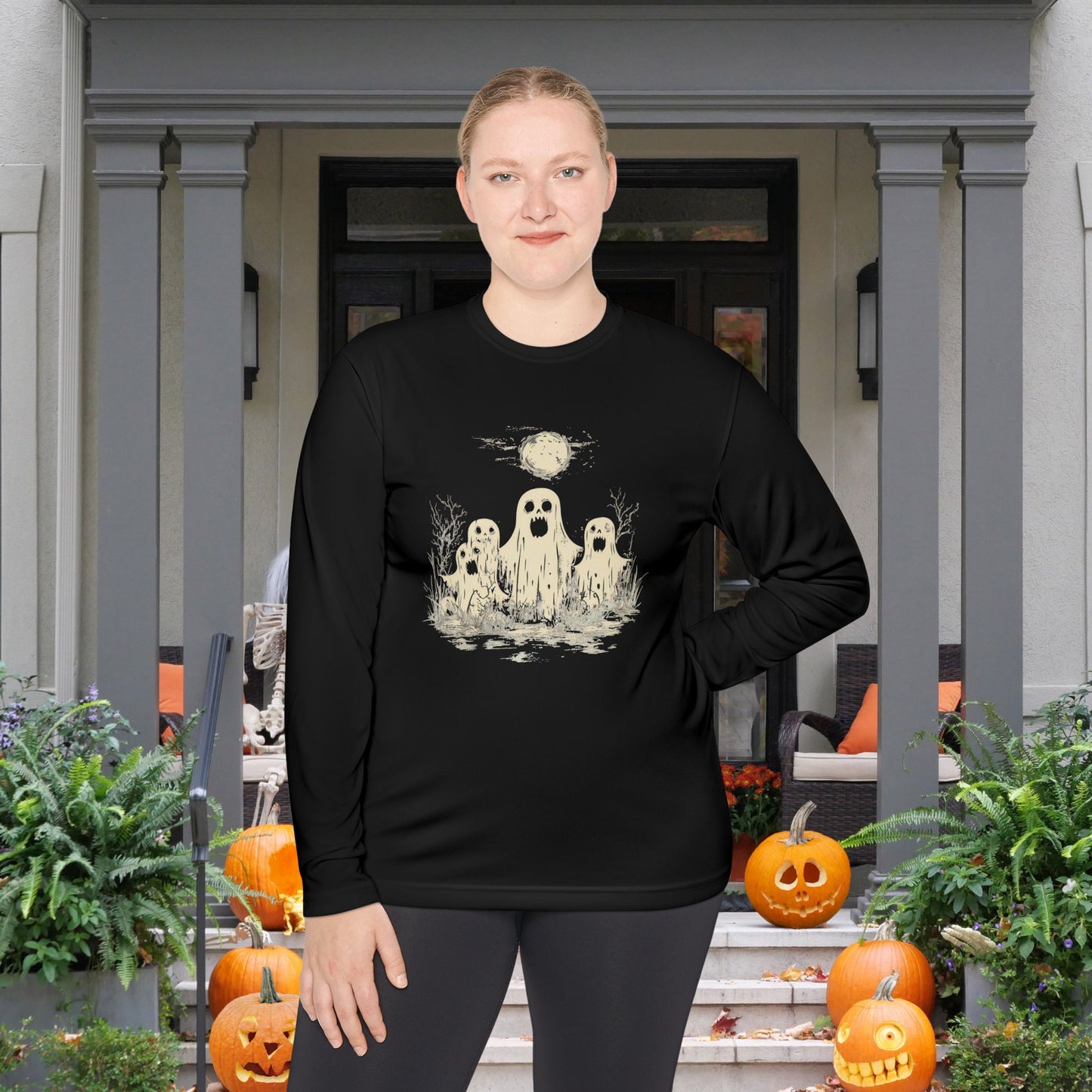 Creepy Ghost Trio Adult Long Sleeve Tee