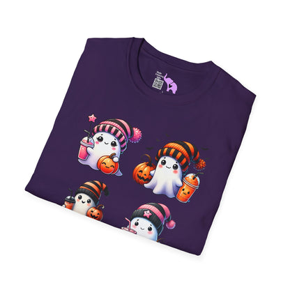 Cute Ghosts w/Pumpkins Adult T-shirt