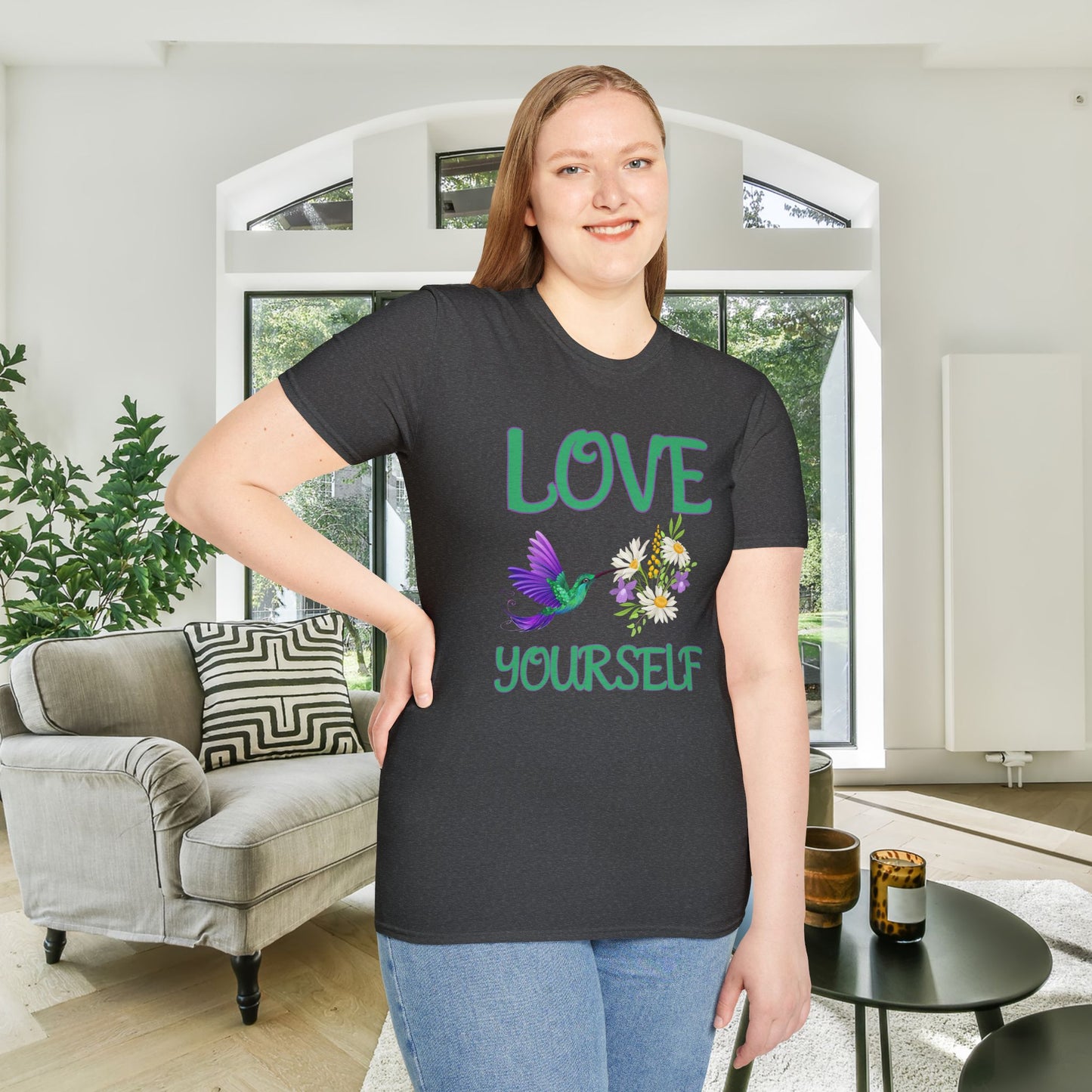Love Yourself w/Hummingbird Adult T-shirt