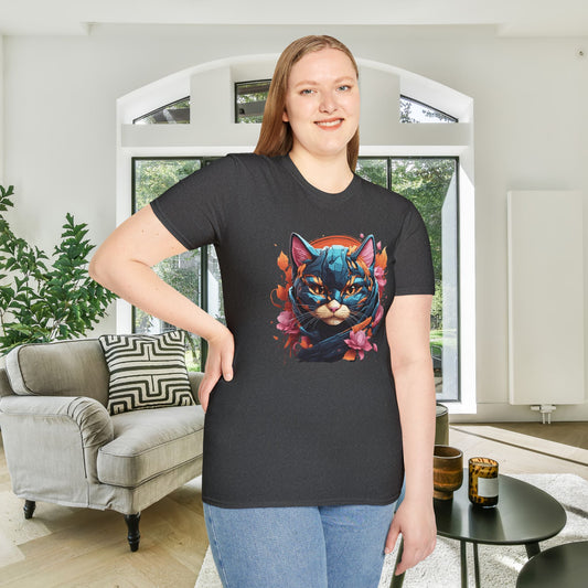 Adorable Kitty w/Flowers Adult T-shirt