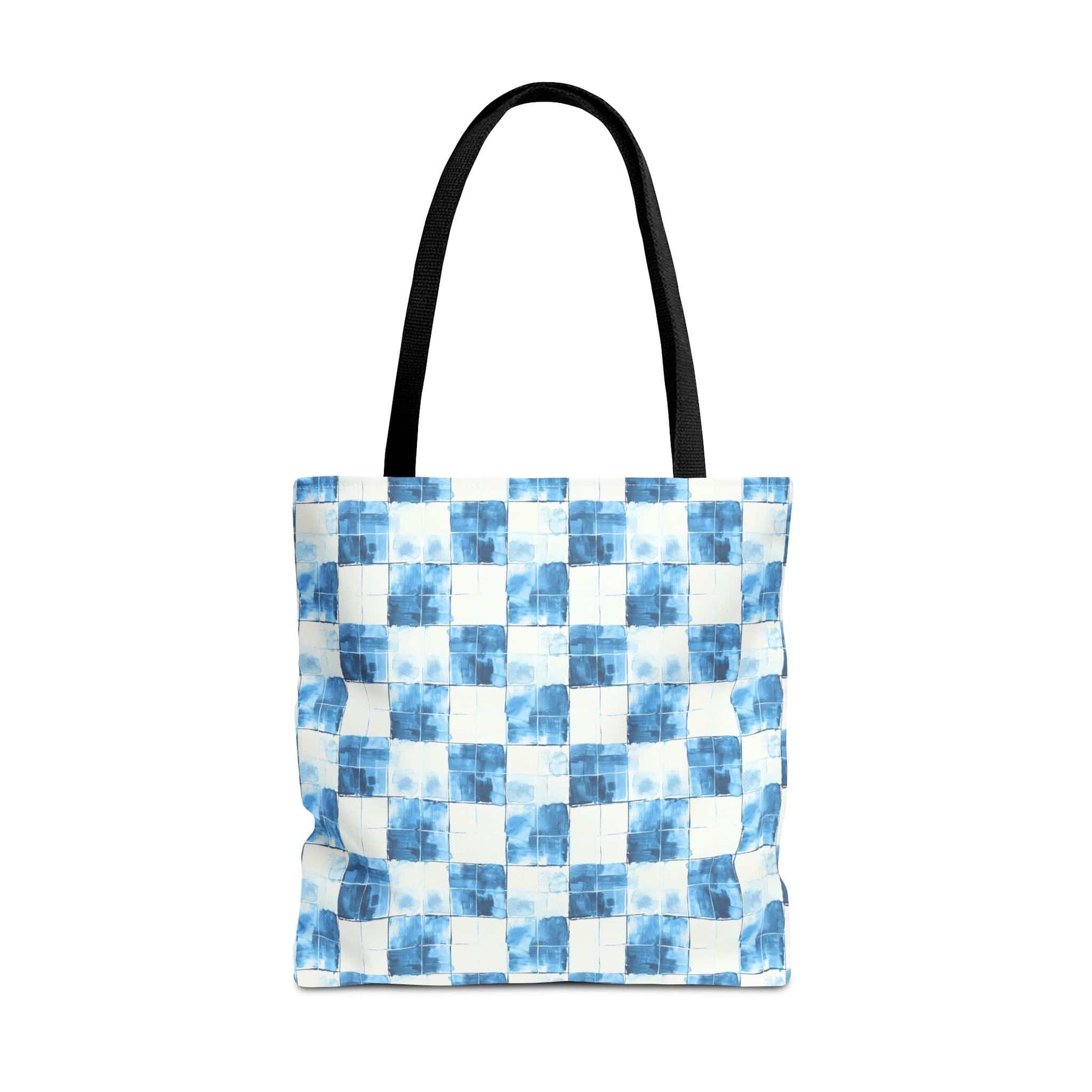Cozy Blue Checkered Canvas Tote Bag