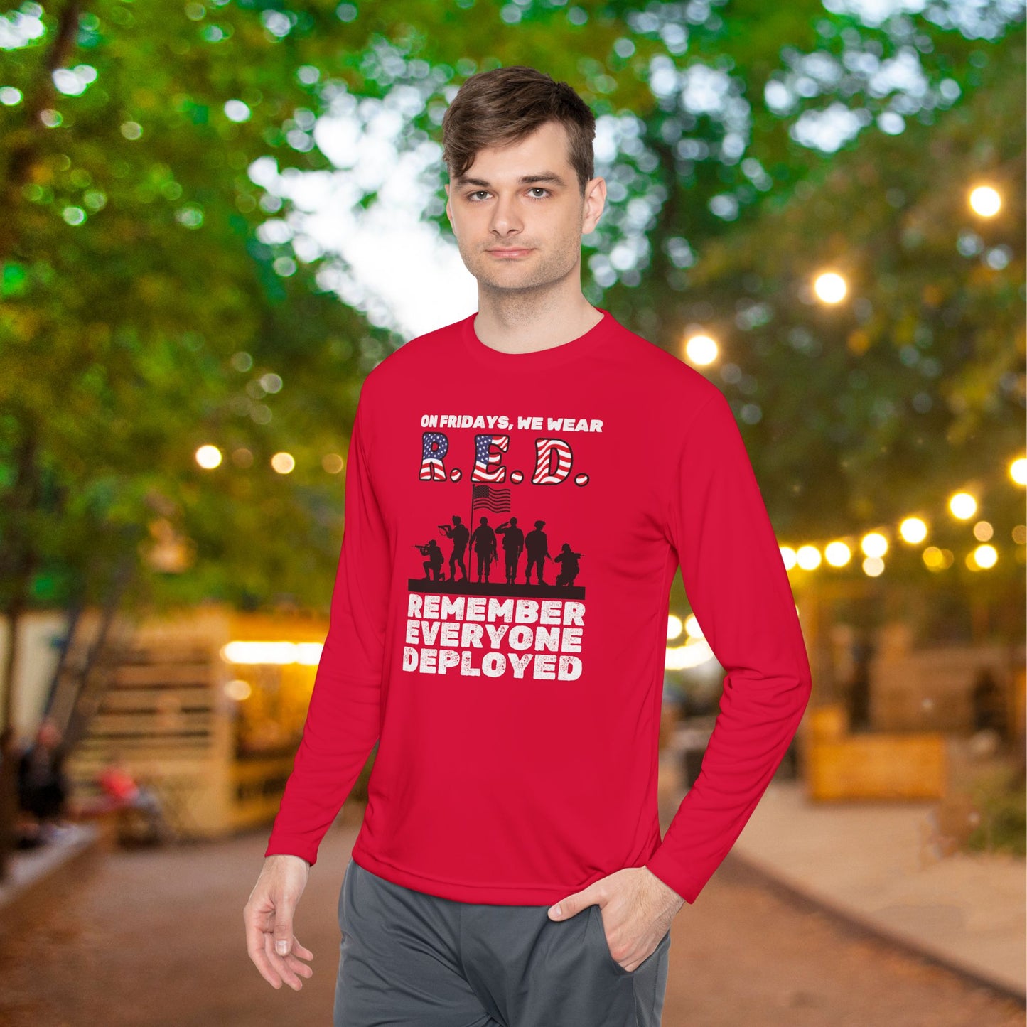 RED Fridays Remember Everyone Deployed Adult Long Sleeve Tee