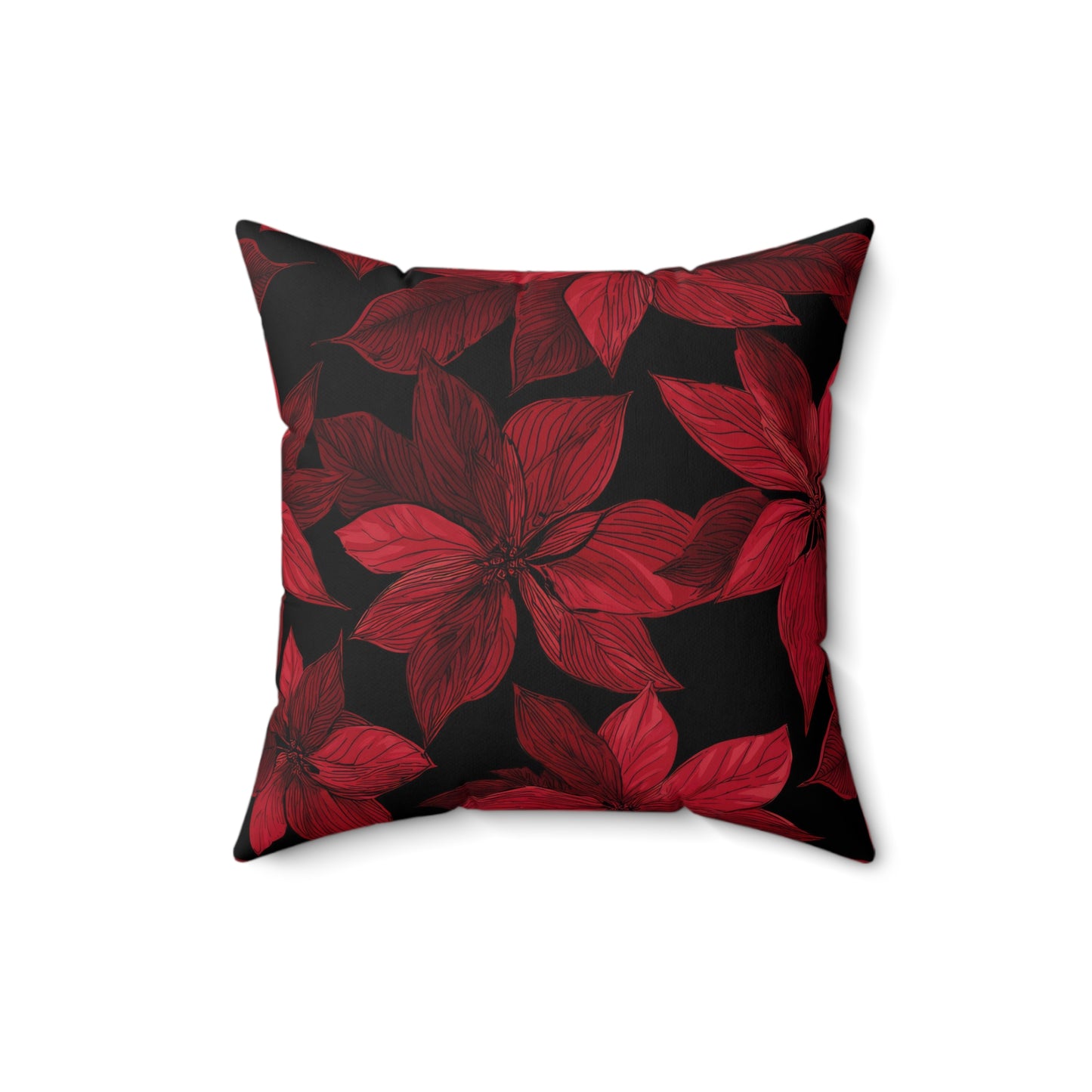 Midnight Poinsettia Garden Throw Pillow