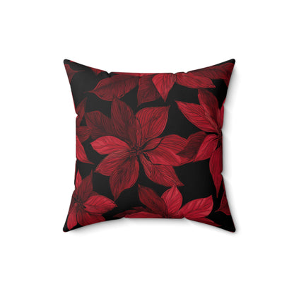 Midnight Poinsettia Garden Throw Pillow