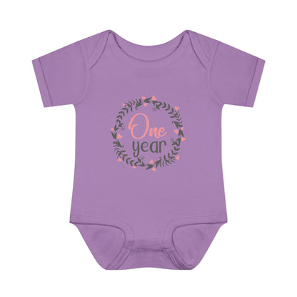 Pink Milestone Wreath Onesie-One Year