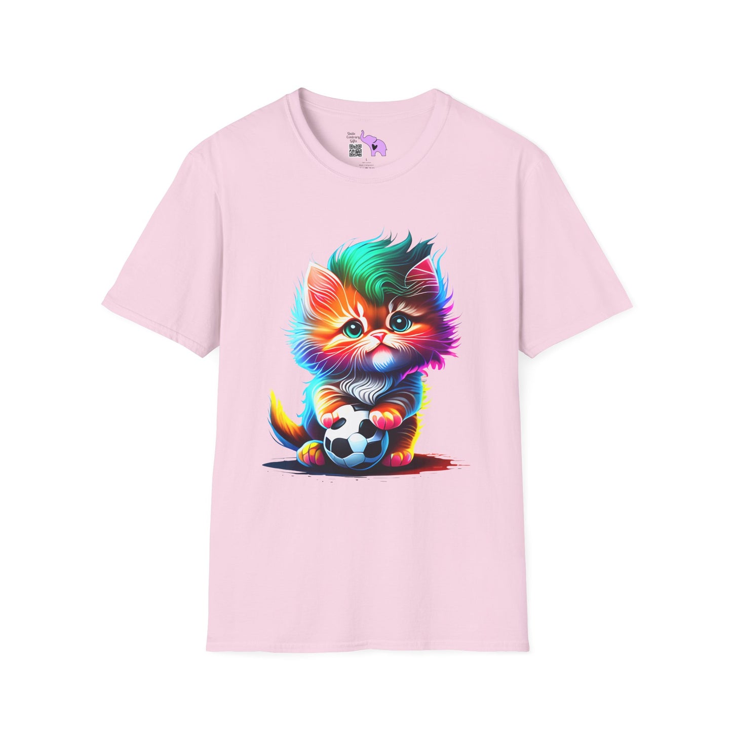 Cute Colorful Kitten w/Soccer Ball Adult T-shirt