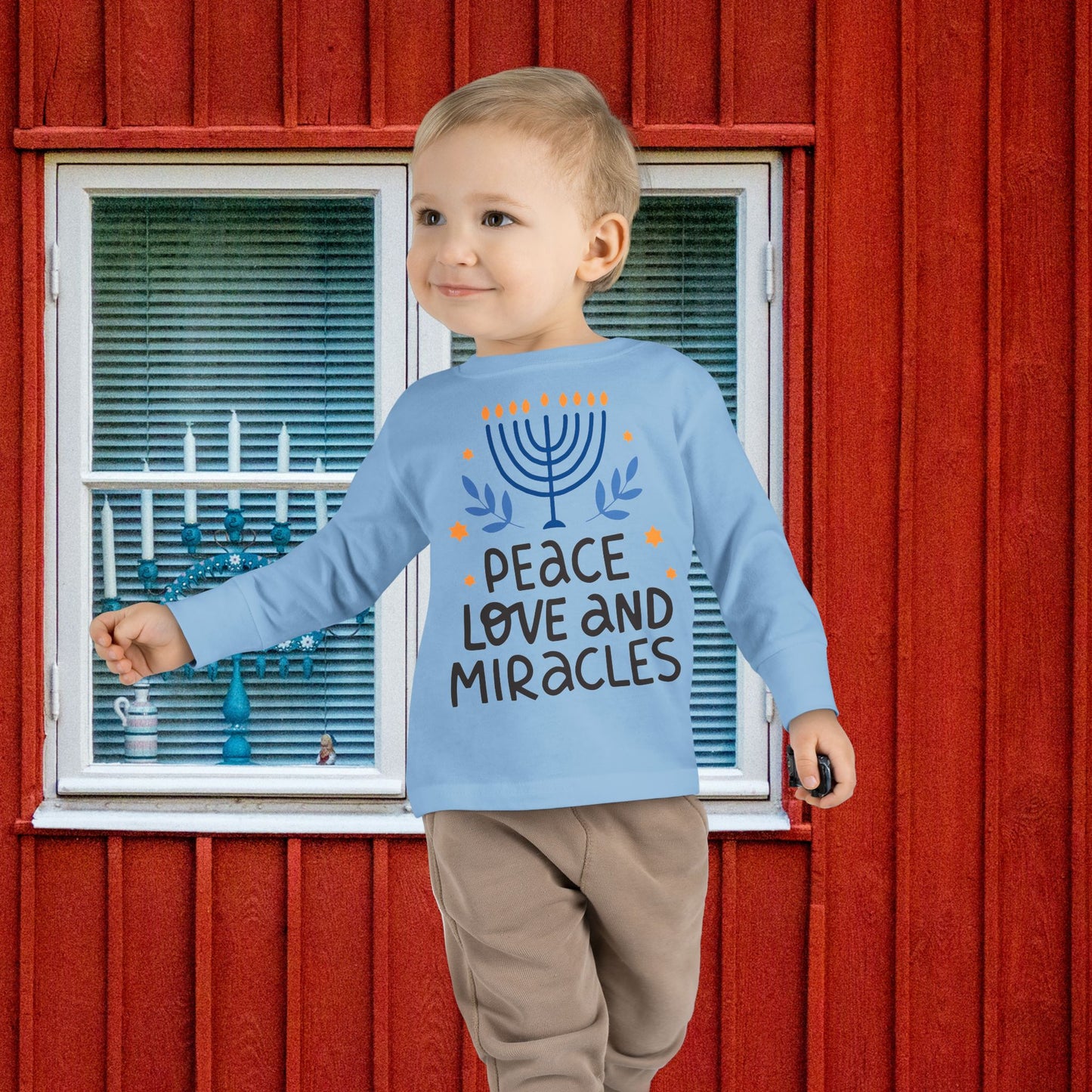 Hanukkah Peace Love & Miracles 1 Toddler Long Sleeve Tee