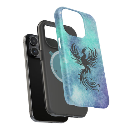 Phoenix Silhouette Over Teal Nebula MagSafe® Compatible Tough Case for iPhone